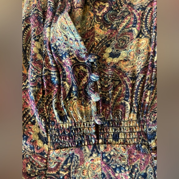 Free People Paisley Maxi Dress Jeweltone muted V neck side zipper size 14 - Picture 9 of 10